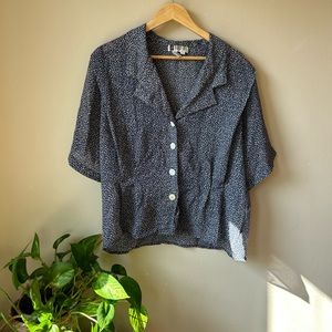 Vintage navy blue and white silk button down